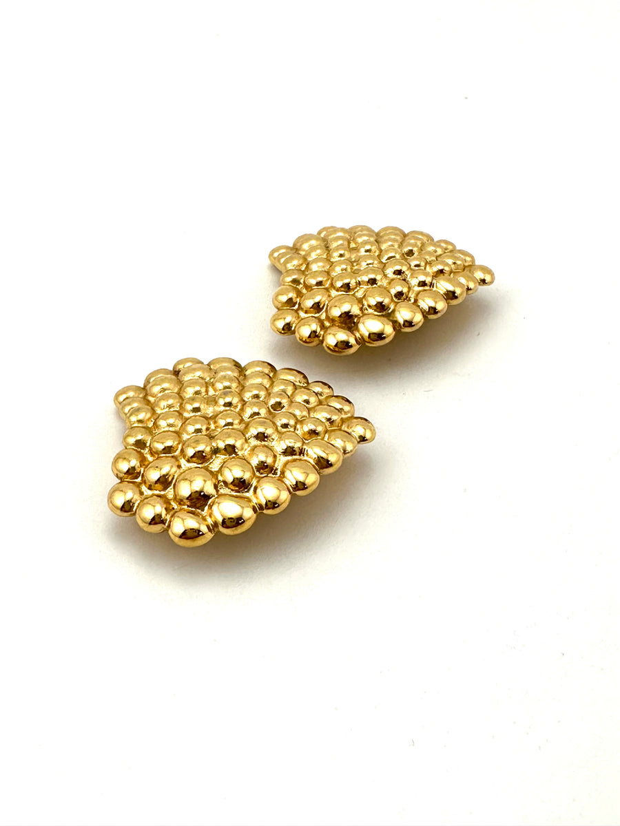 1980s Yves Saint Laurent Gold Textured Heart Earrings