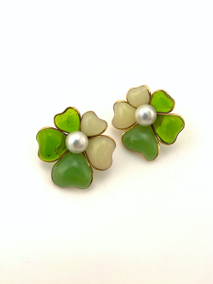 1960s Gripoix Pate de Verre Flower Earrings