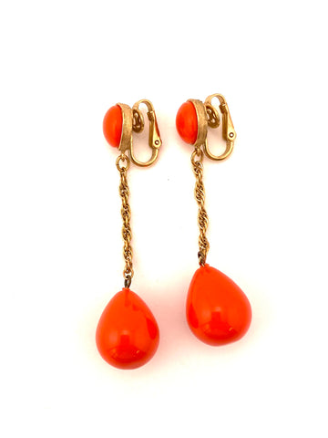 1960s Trifari Orange Colored Dangle Earrings