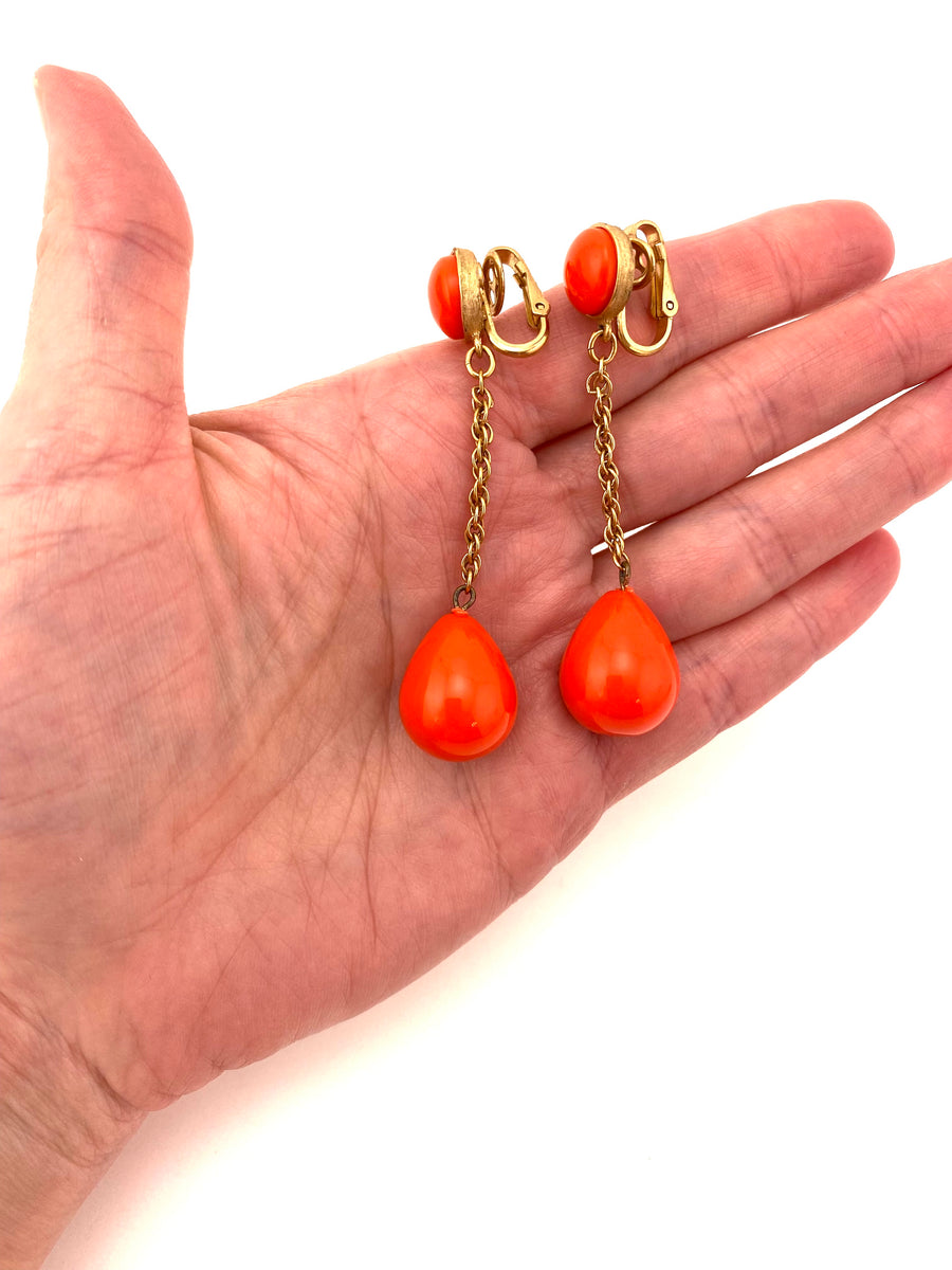 1960s Trifari Orange Colored Dangle Earrings