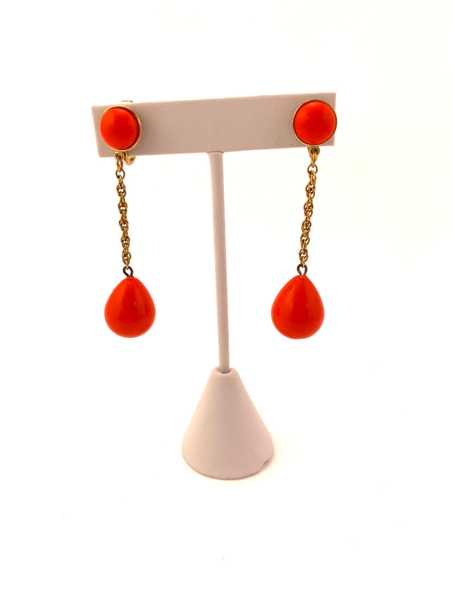 1960s Trifari Orange Colored Dangle Earrings