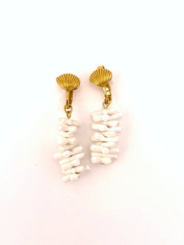 1970s Trifari White Coral Dangle Earrings