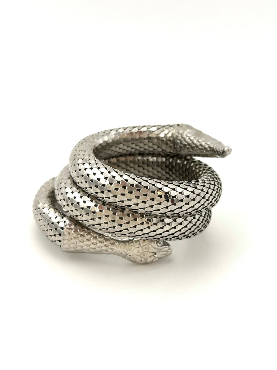 1960s Whiting & Davis Silver Coiled Snake Bracelet