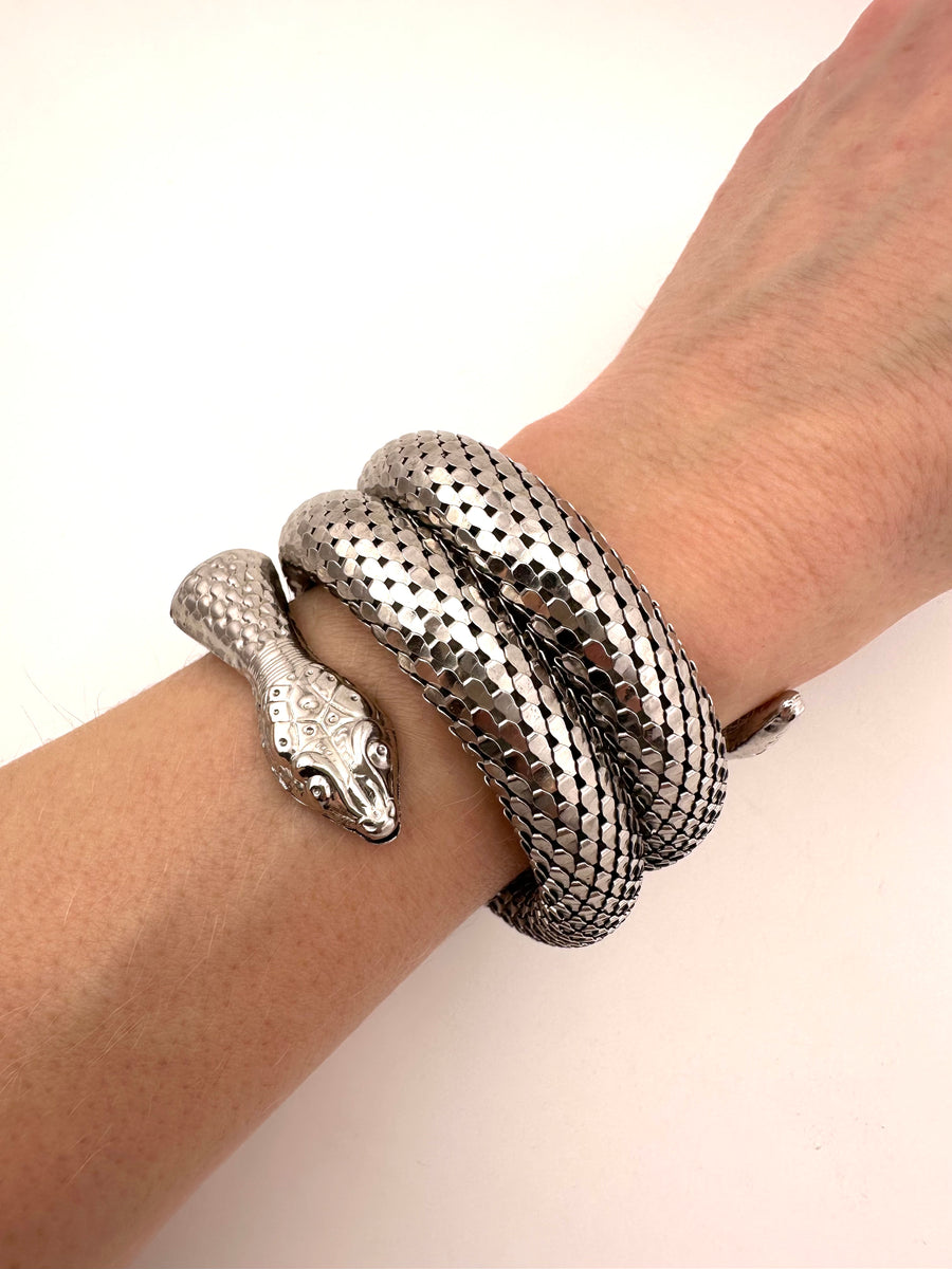 1960s Whiting & Davis Silver Coiled Snake Bracelet