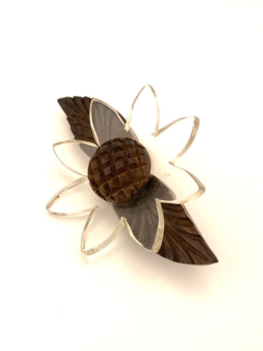 1940s Wood and Lucite Flower Brooch