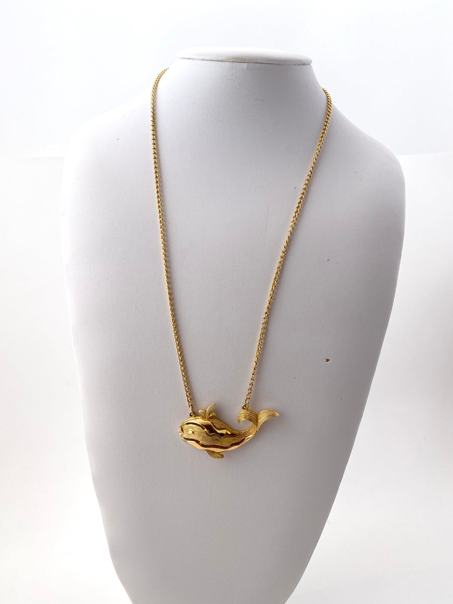 1960s Trifari Goldtone Whale Pendant Necklace