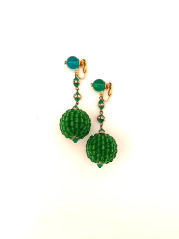 1960s Green Beaded Dangle Earrings