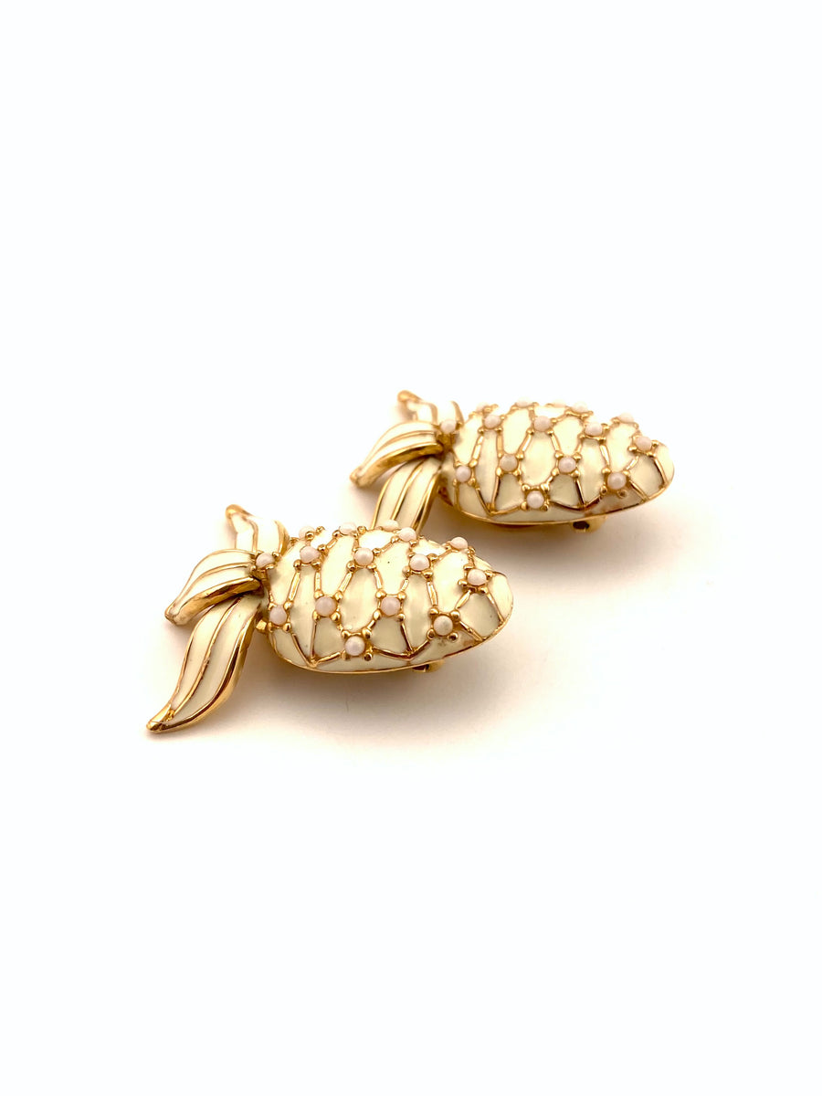 Vintage White Enamel Ciner Pineapple Earrings