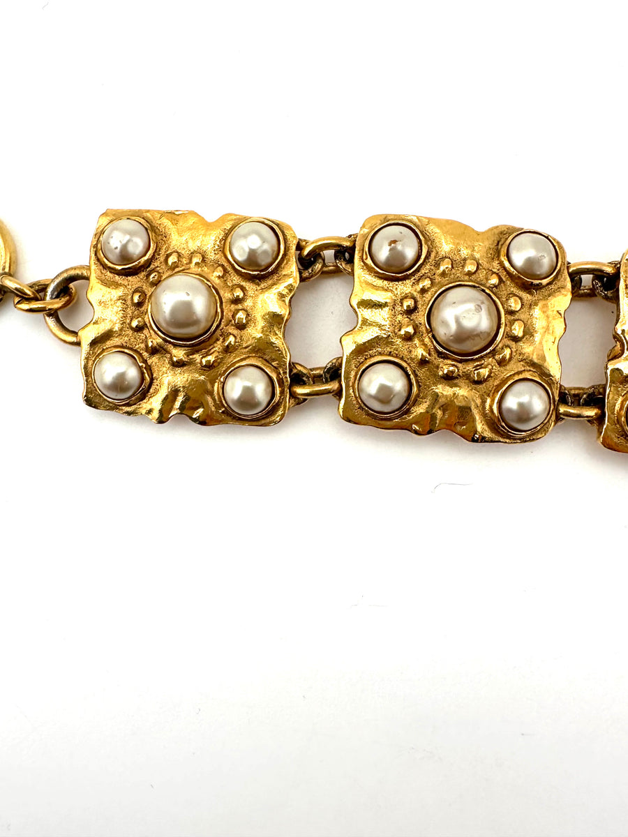 Vintage 1980s Chanel Gold and Pearl Bracelet