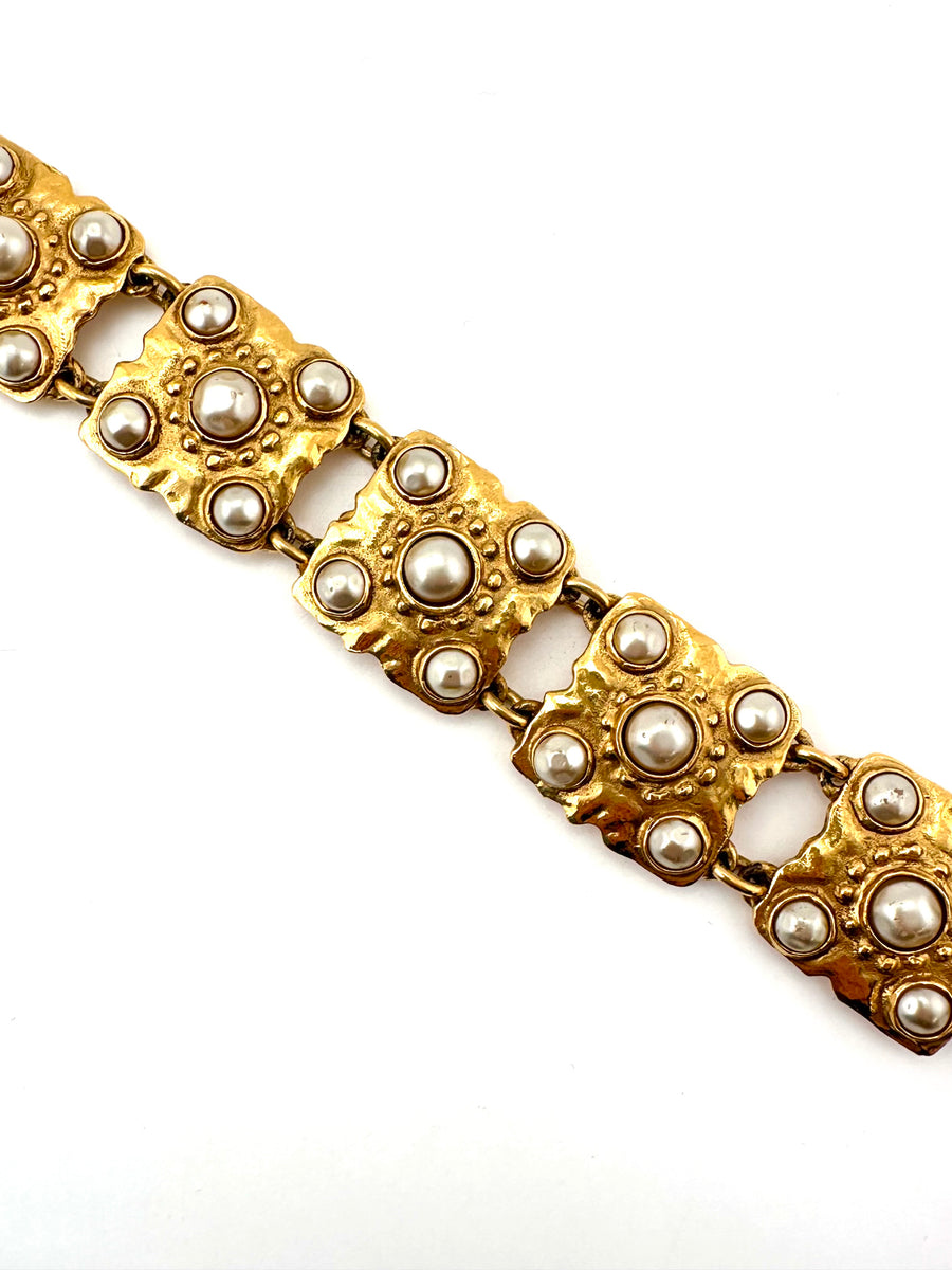 Vintage 1980s Chanel Gold and Pearl Bracelet