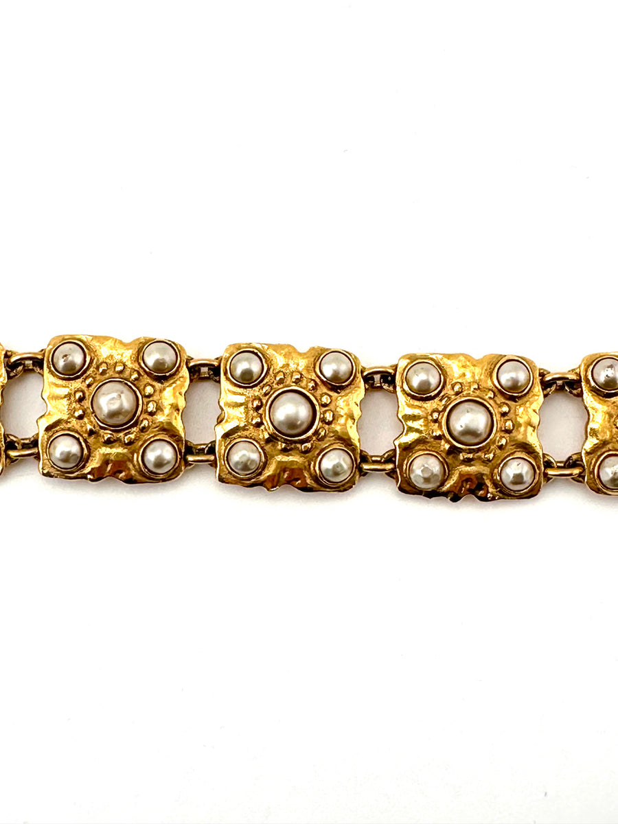 Vintage 1980s Chanel Gold and Pearl Bracelet