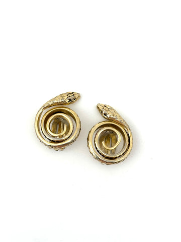 Whiting & Davis Goldtone Coiled Snake Earrings