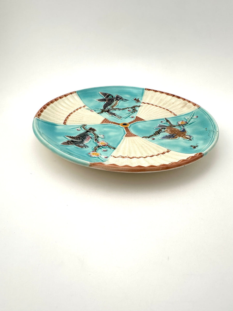 Antique Wedgewood Majolica Bird and Fan Plate 1883