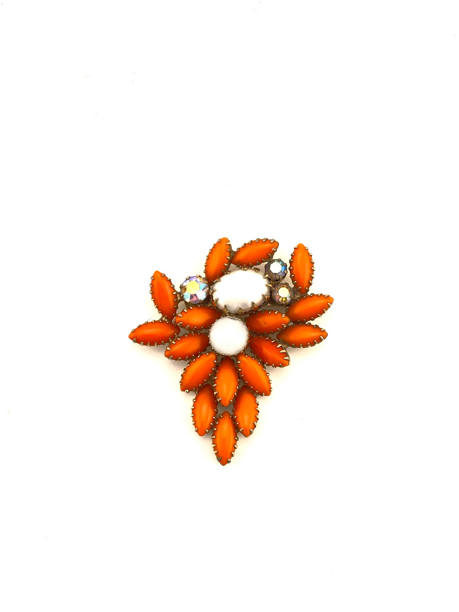 1950s Brooch with Orange, Moonstone and Iridescent Stones