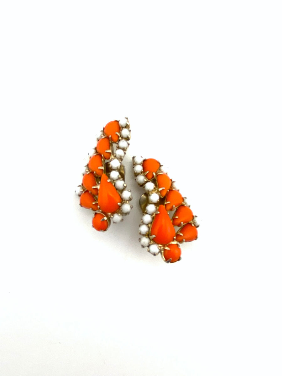 1960s Orange and White Beaded Climber Earrings