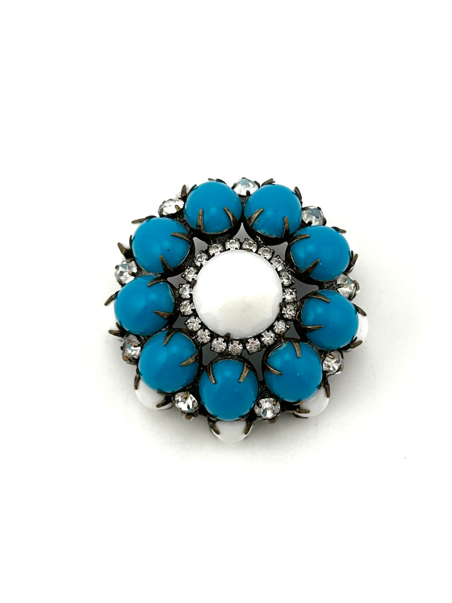 1960s Kenneth Jay Lane Turquoise and White Domed Brooch