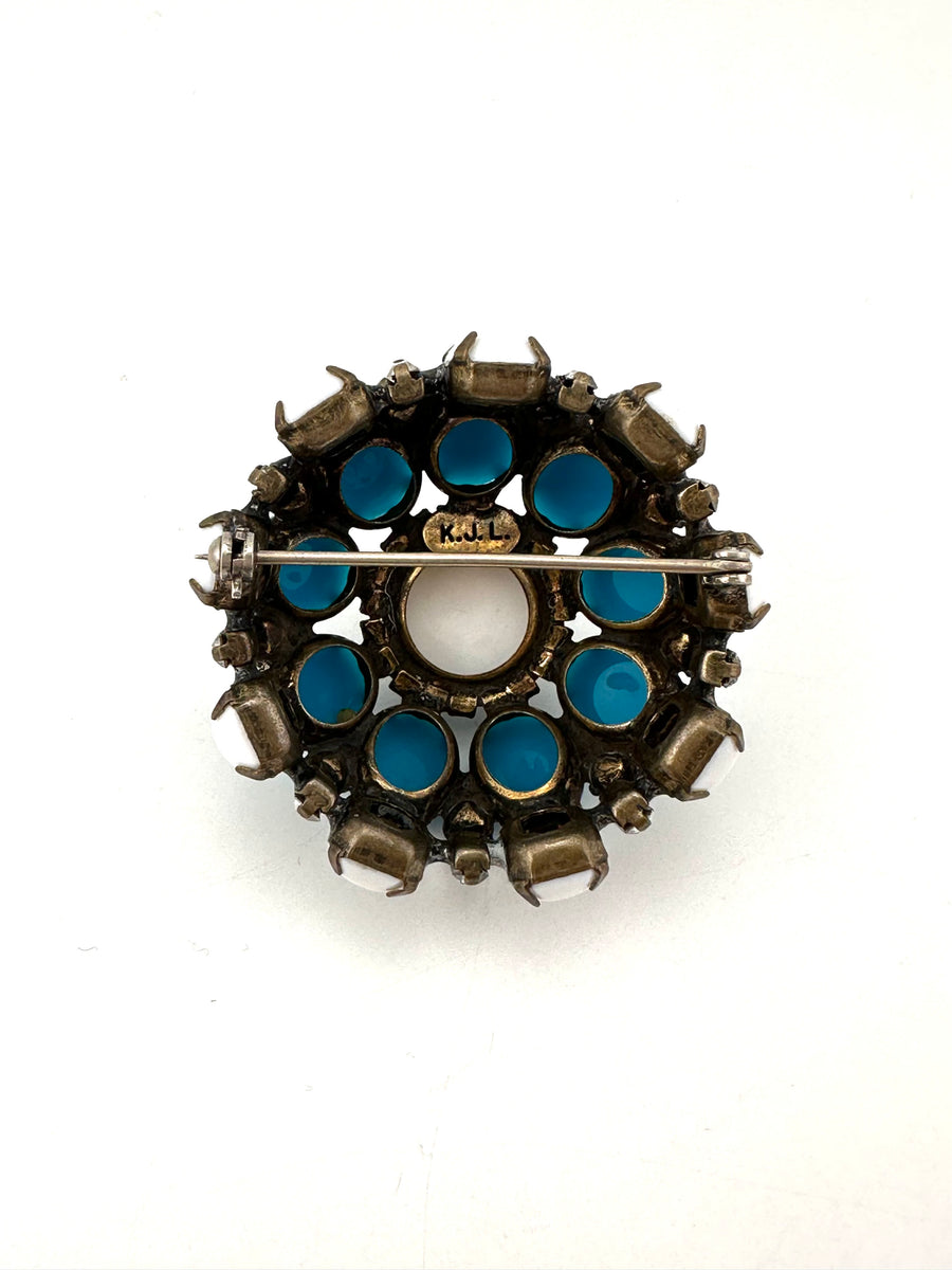 1960s Kenneth Jay Lane Turquoise and White Domed Brooch