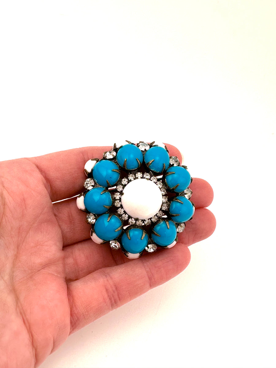 1960s Kenneth Jay Lane Turquoise and White Domed Brooch