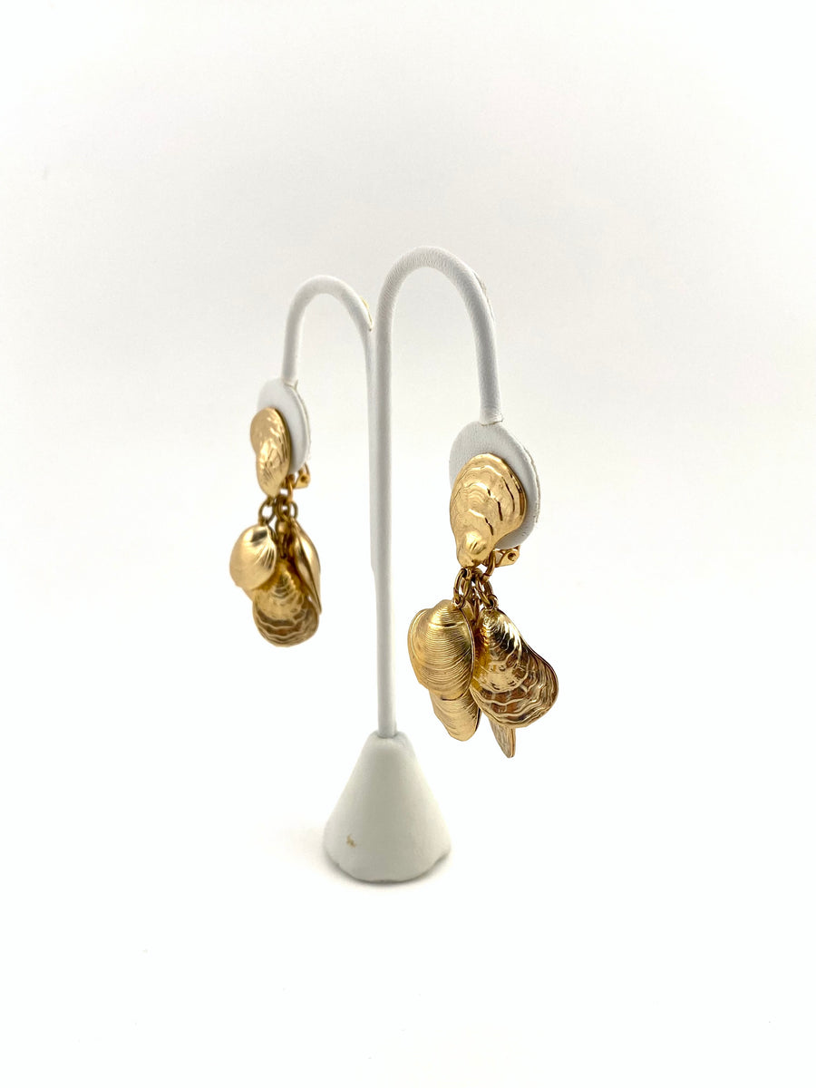 Napier Goldtone Shell Dangle Earrings