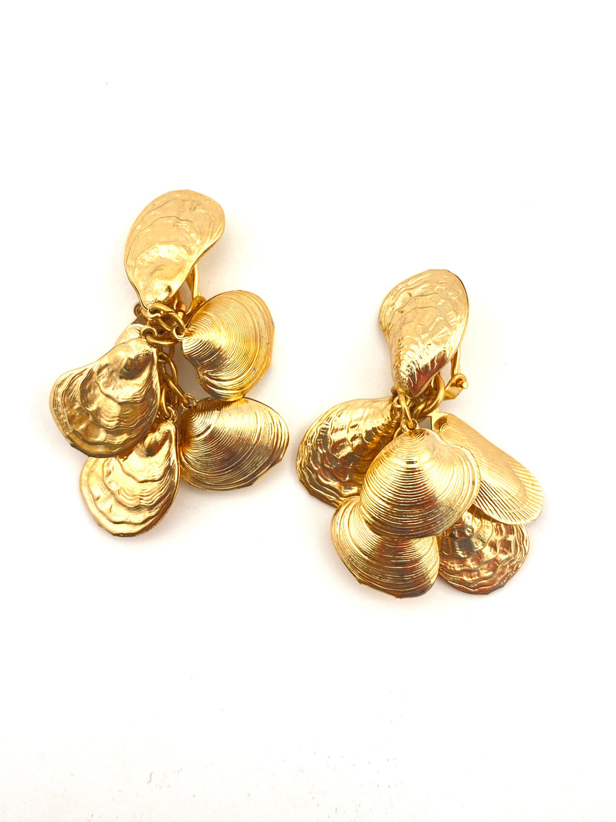 Napier Goldtone Shell Dangle Earrings