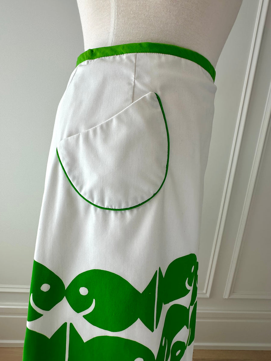 1970s Vested Gentress Green School of Fishes Skirt Skort