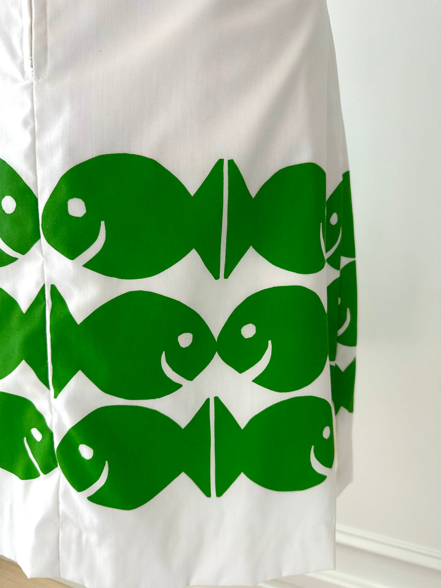 1970s Vested Gentress Green School of Fishes Skirt Skort