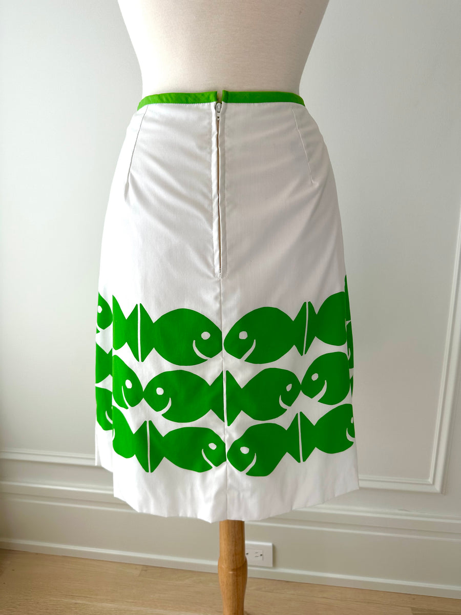 1970s Vested Gentress Green School of Fishes Skirt Skort