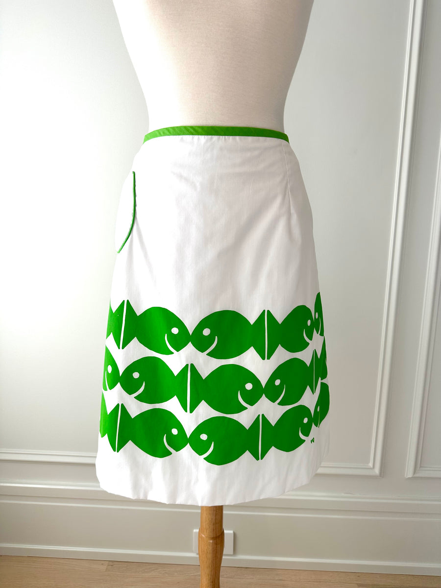 1970s Vested Gentress Green School of Fishes Skirt Skort
