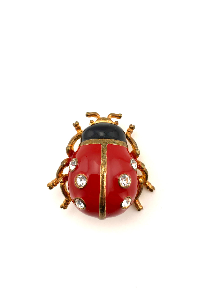 Vintage Kenneth Jay Lane Ladybug Brooch Red and Black Enamel