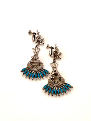 1970s Silver and Turquoise Dangle Earrings Larry VRBA