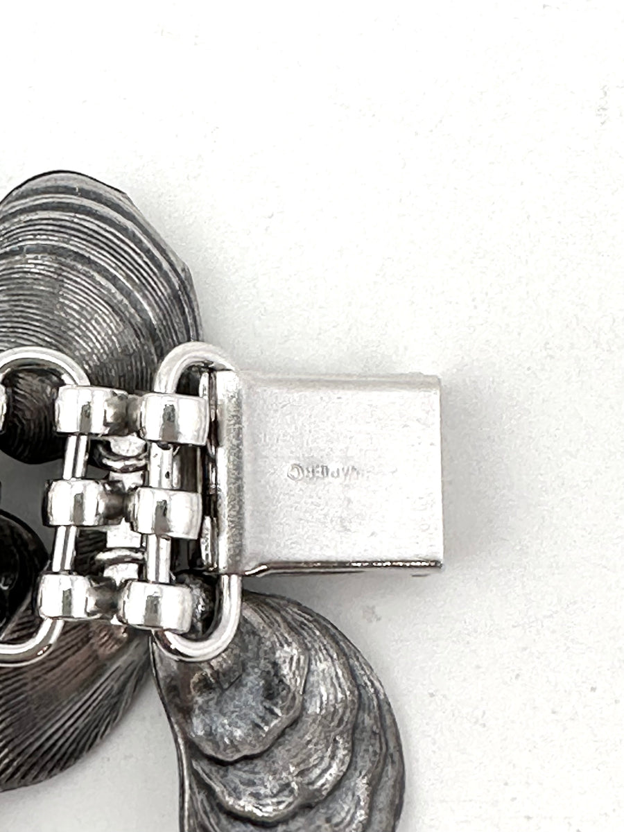 Napier 1950s Antiqued Silvertone Shell Charm Bracelet