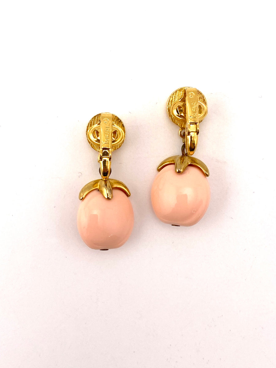 1960s Trifari Pink Lucite Drop Clip Earrings