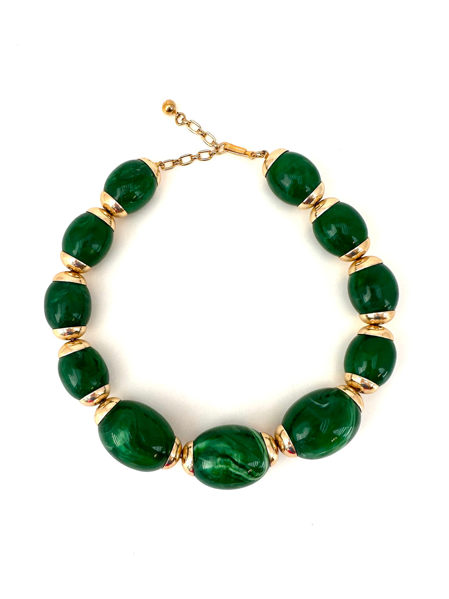 1960s Large Green Beaded Trifari Necklace