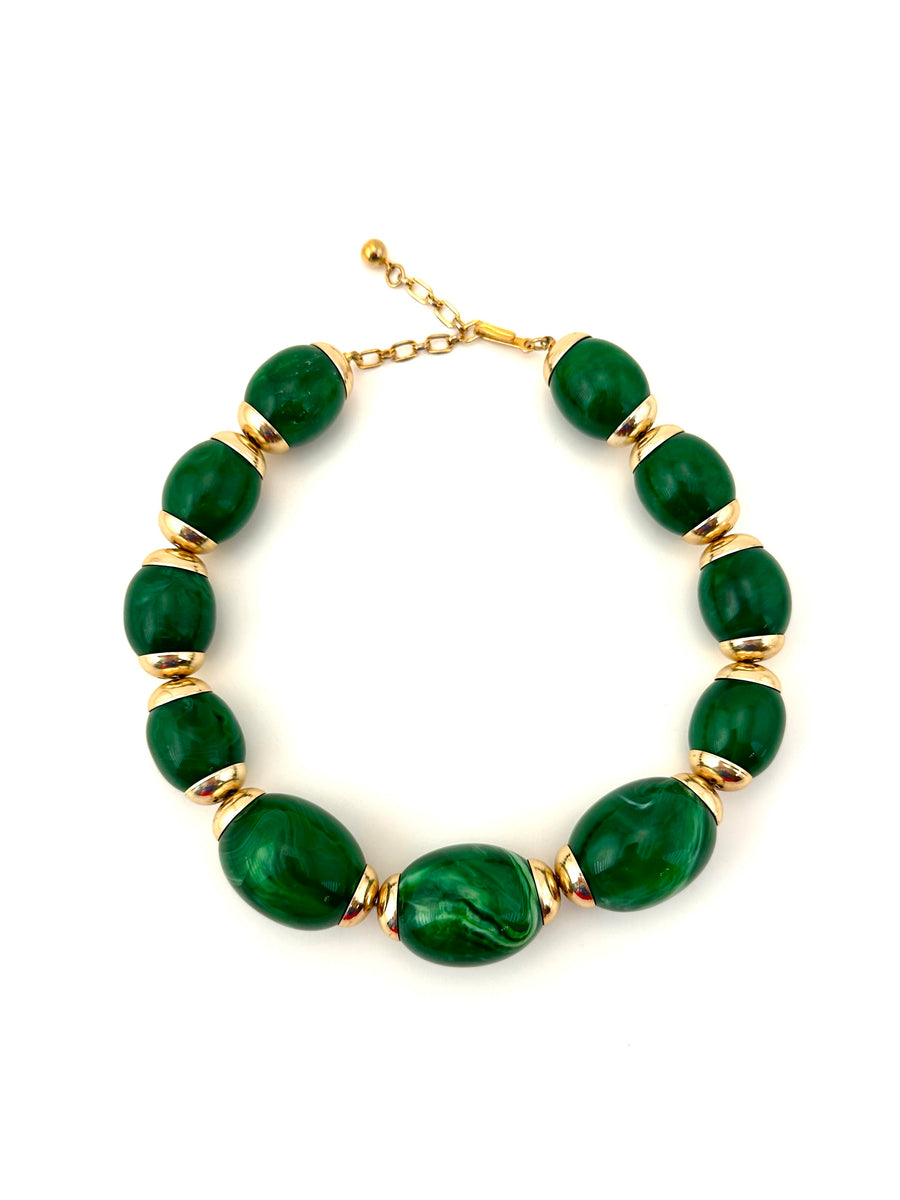 1960s Large Green Beaded Trifari Necklace