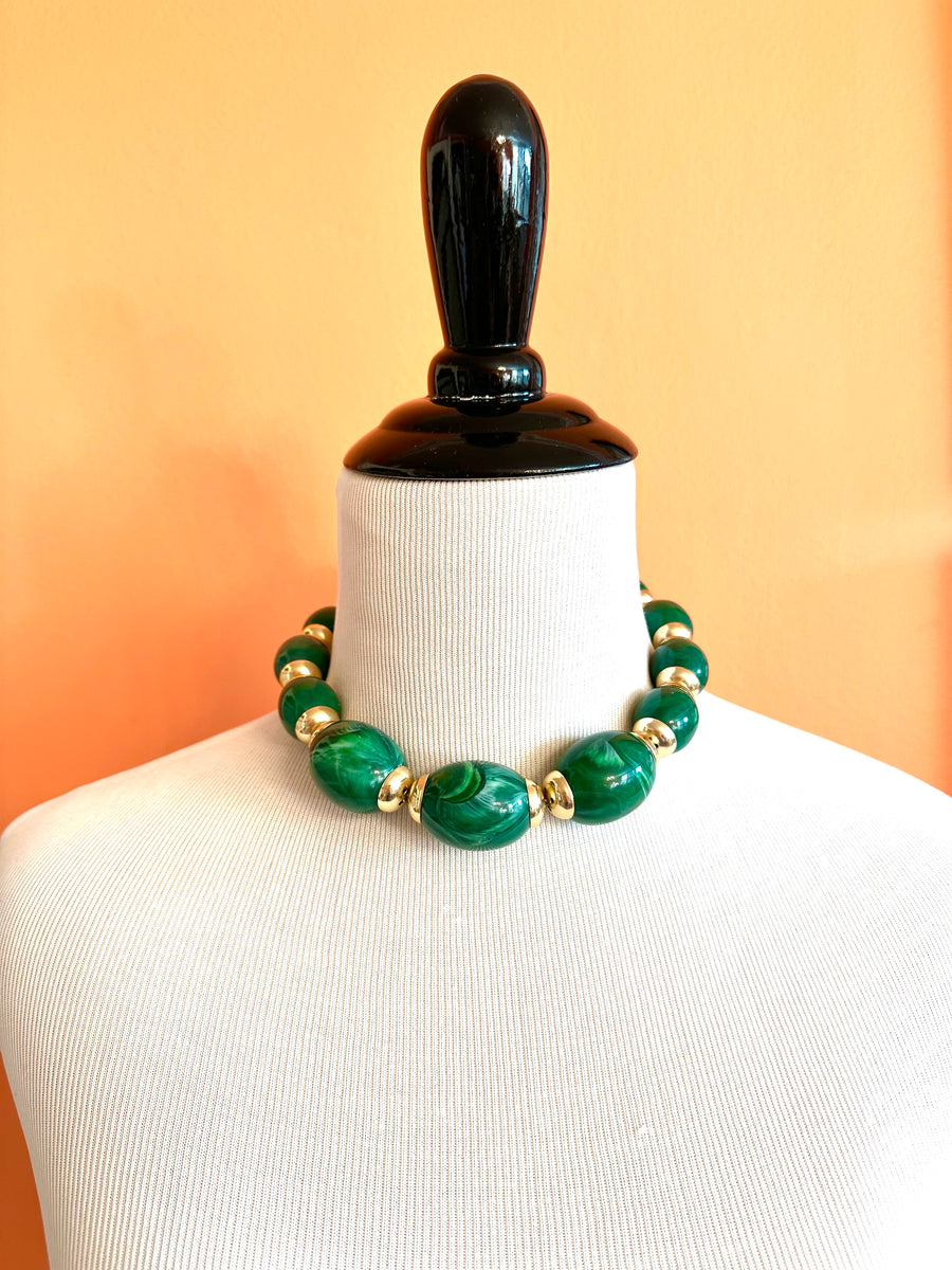 1960s Large Green Beaded Trifari Necklace