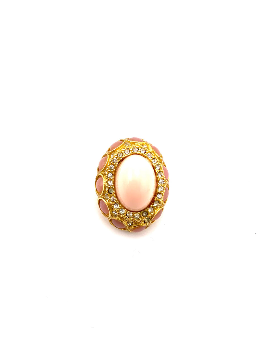 1960s Kenneth Jay Lane Pink Cabochon and Rhinestone Earrings