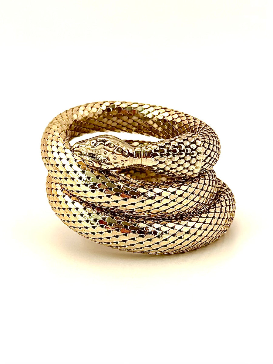 1960s Whiting & Davis Coiled Gold Snake Bracelet