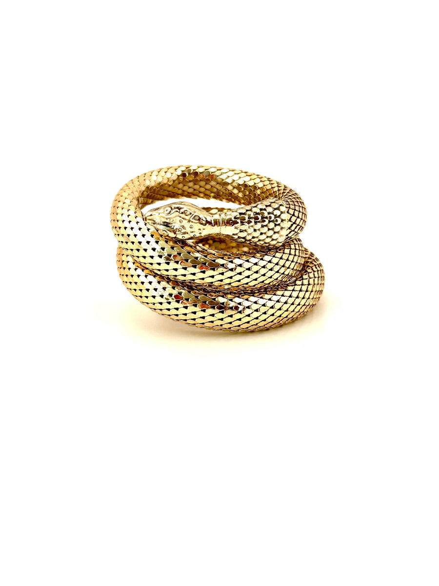 1960s Whiting & Davis Coiled Gold Snake Bracelet