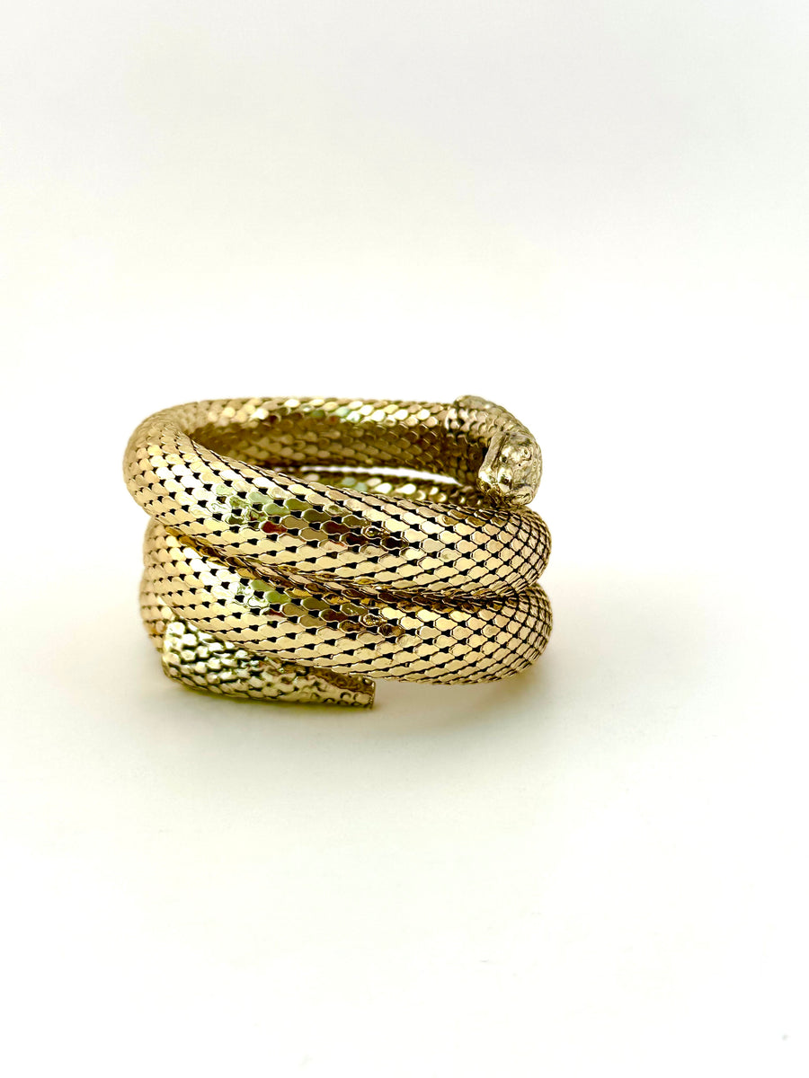 1960s Whiting & Davis Coiled Gold Snake Bracelet