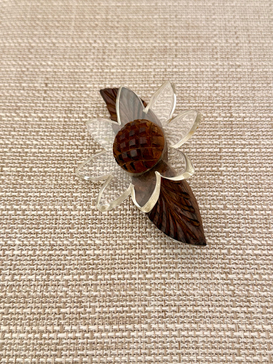 1940s Wood and Lucite Flower Brooch