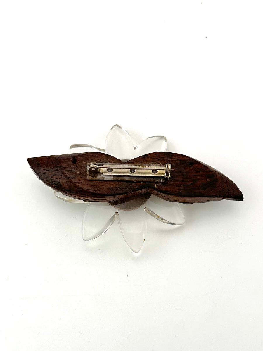 1940s Wood and Lucite Flower Brooch