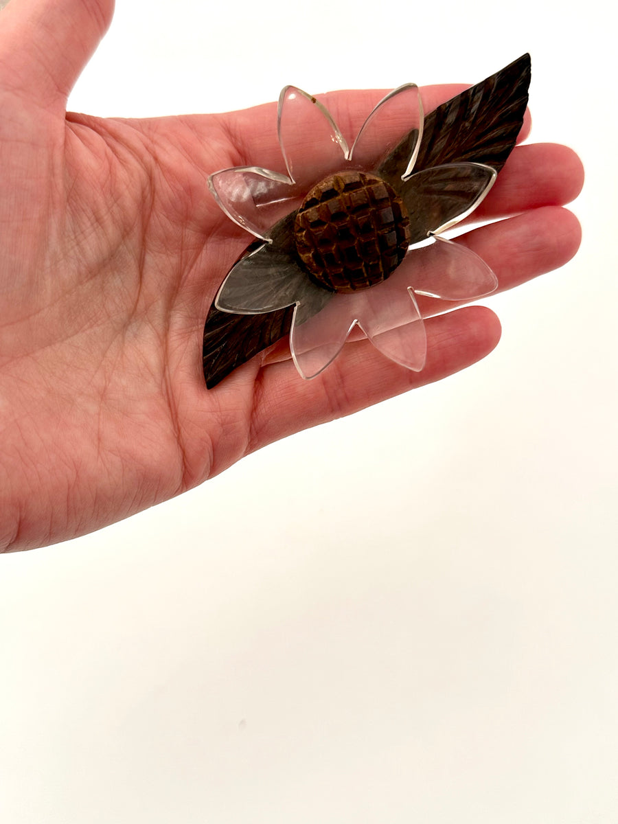 1940s Wood and Lucite Flower Brooch