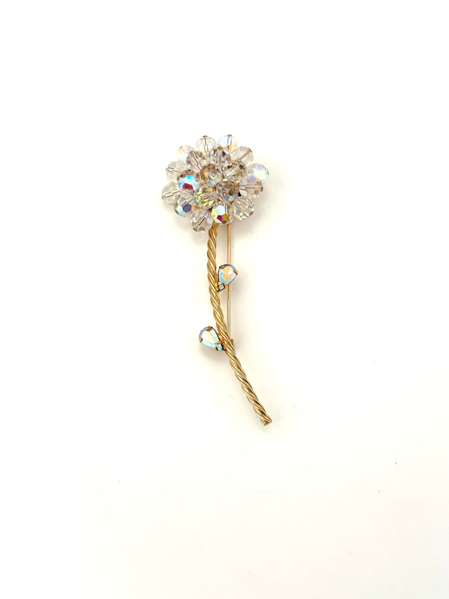 1950s Large Crystal Flower Brooch Caviness