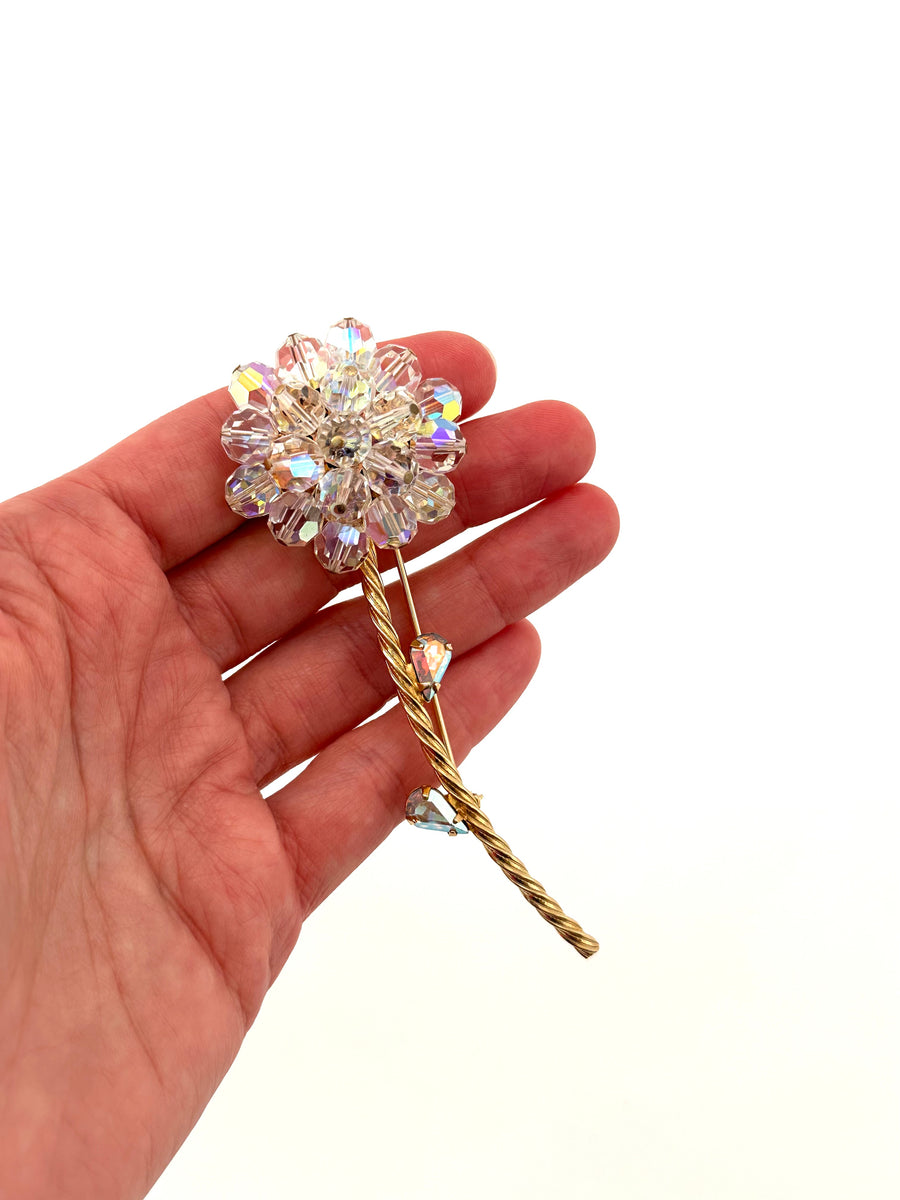 1950s Large Crystal Flower Brooch Caviness