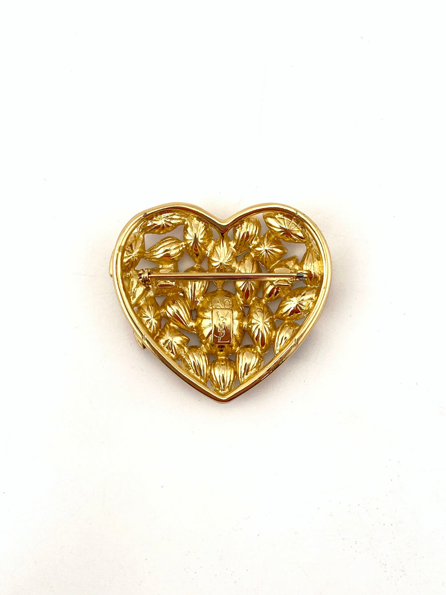 1980s Yves Saint Laurent Pastel Crystal Heart Brooch