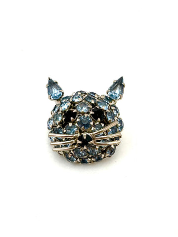 1950s Light Blue Cat Rhinestone Brooch