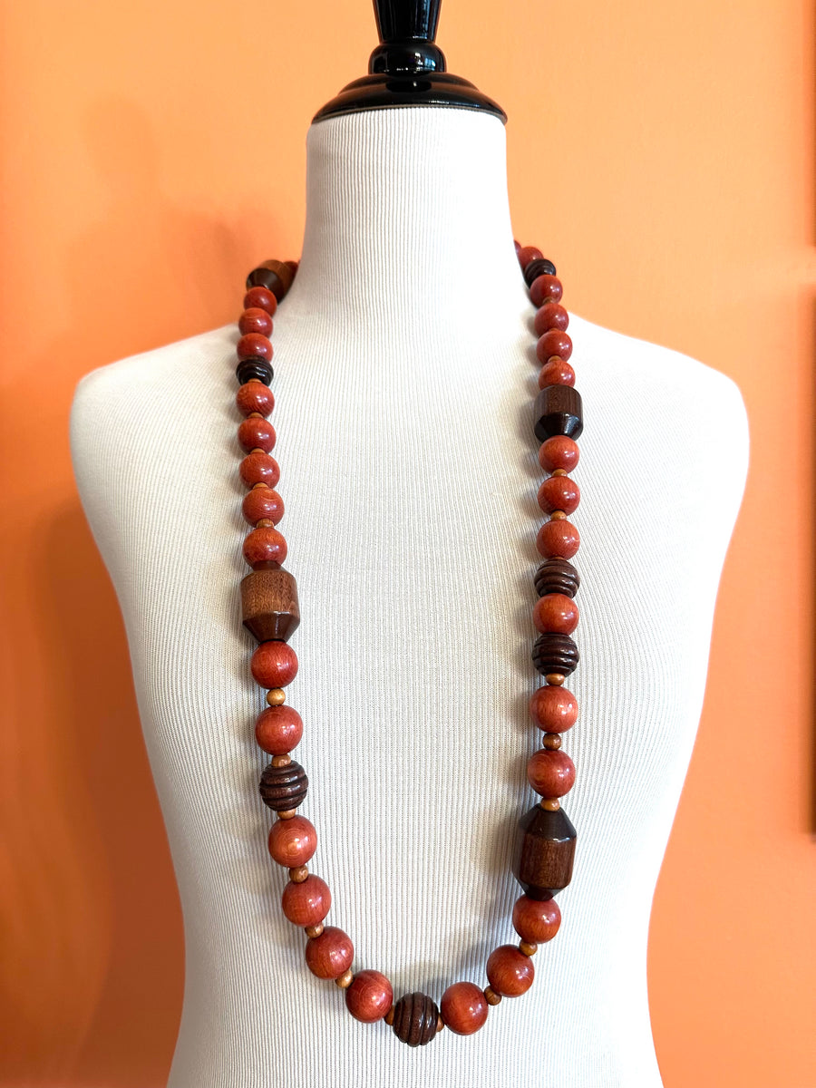 1970s Yves Saint Laurent Wood Beaded Necklace