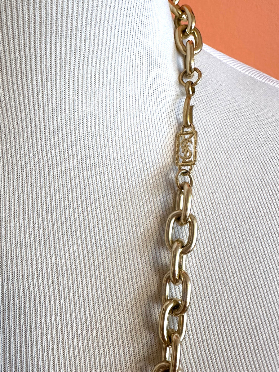 1980s Yves Saint Laurent Large Gold Chain with Poured Resin Gems