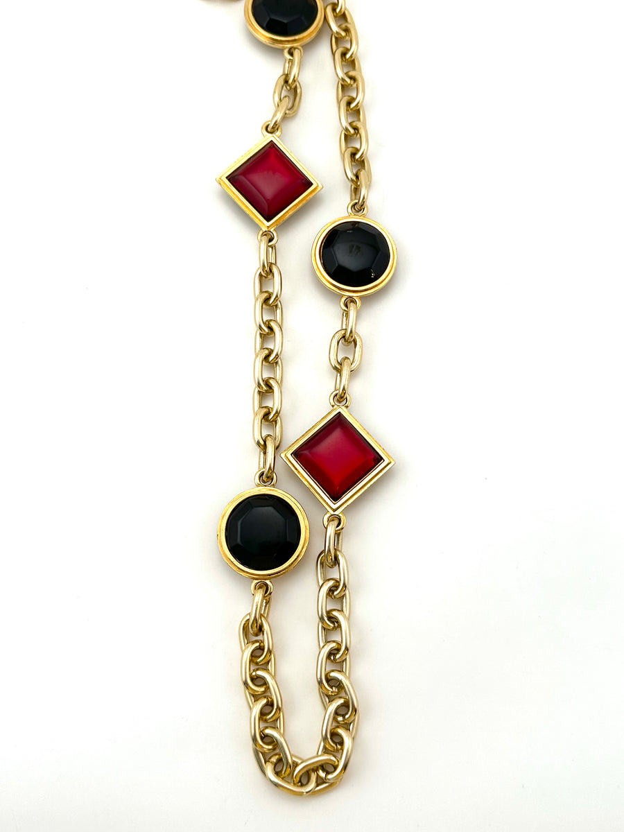 1980s Yves Saint Laurent Large Gold Chain with Poured Resin Gems