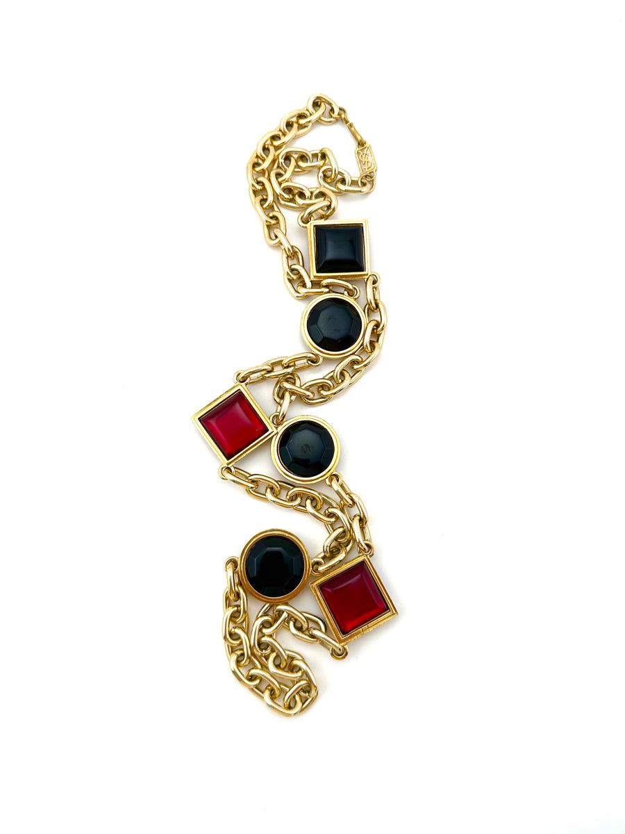 1980s Yves Saint Laurent Large Gold Chain with Poured Resin Gems